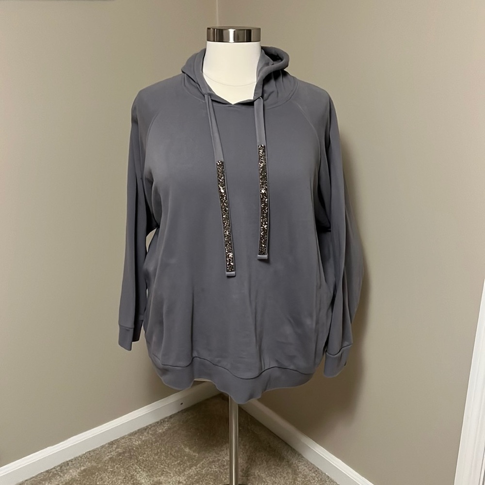 Torrid size 5- plus size 28- gray bedazzled cord hoodie.